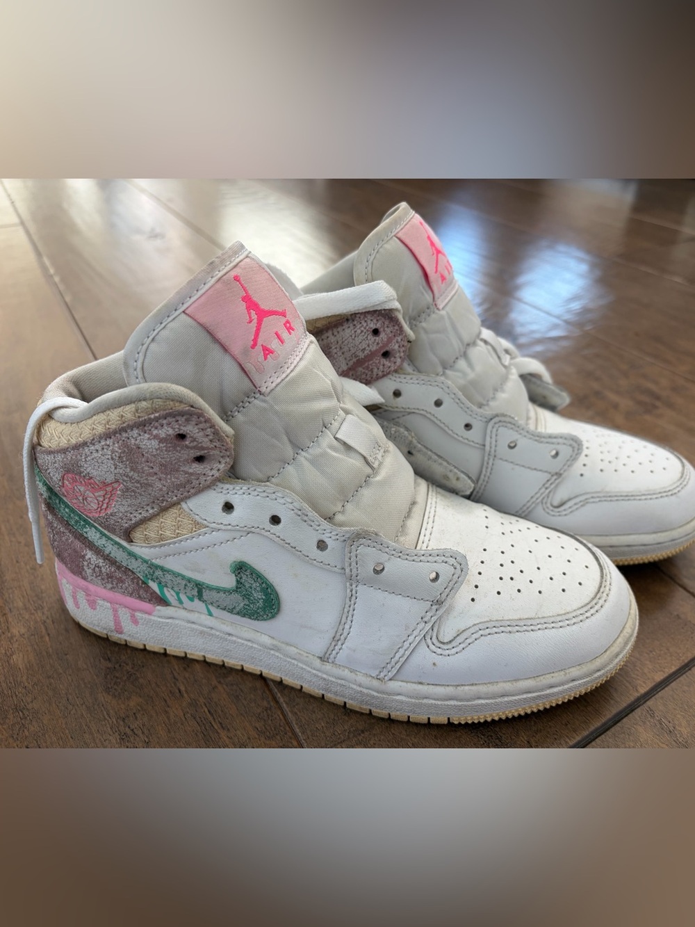 Nike Kids White High-Top Sneakers with Pink and Teal Accents